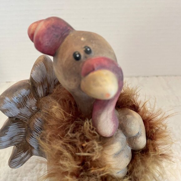 Rustic Funky Thanksgiving Turkey Figurine with Faux leather and Fur - Picture 7 of 11